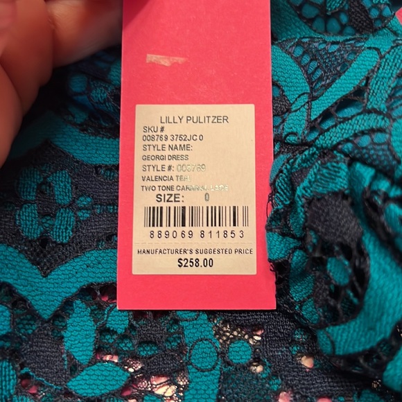 NWT Lilly Pulitzer Georgi Dress Valencia Teal Two Tone Carnival Lace Size 0 - Picture 6 of 12